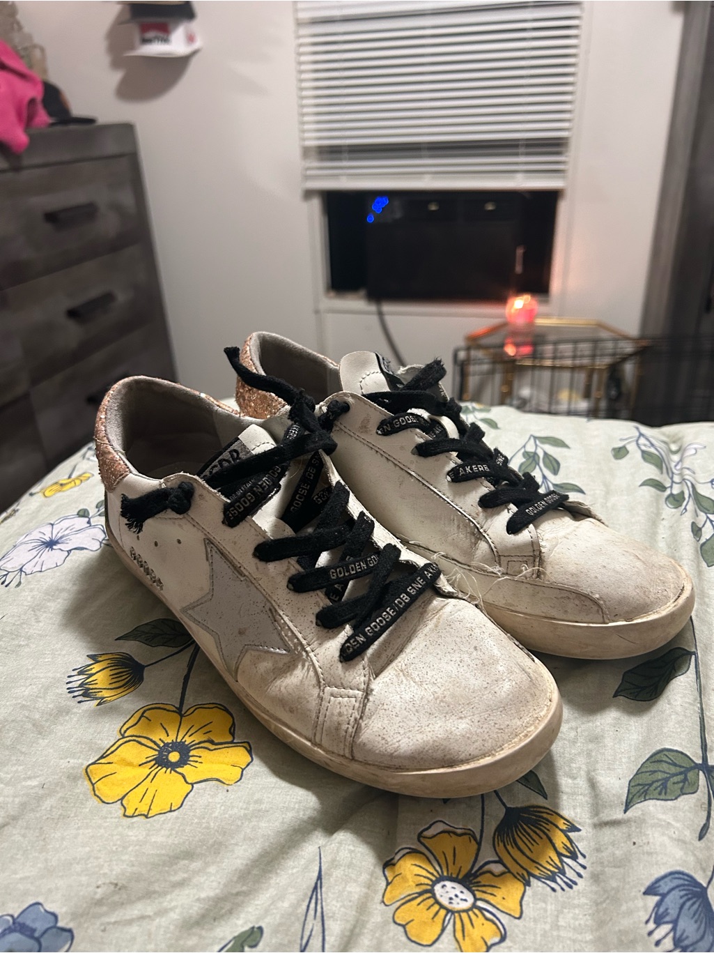 Golden Goose White Sneakers With Black Branded Laces